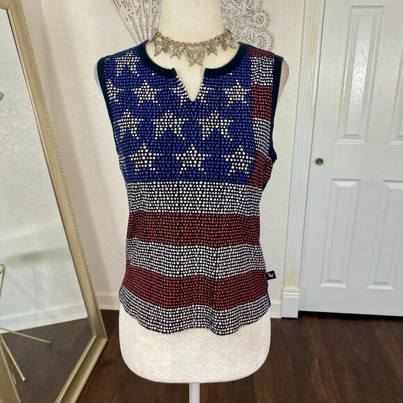 Vintage Made in USA Red White Blue Stars American Flag Sparkly Baby Tee Top L - Picture 7 of 8